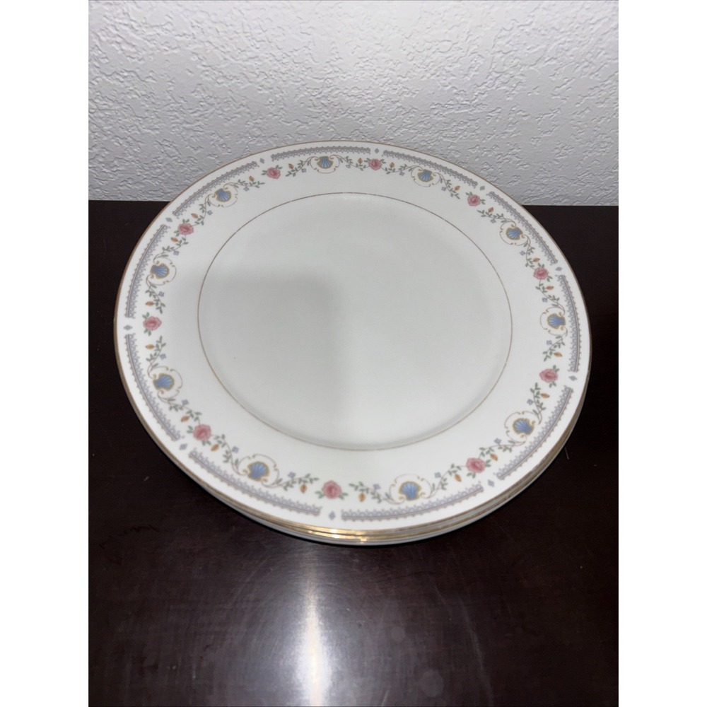 Sango Tivoli #8305 Dinner Plates Pink Flowers Blue Shells (Set Of 4) 10 1/2 Inch